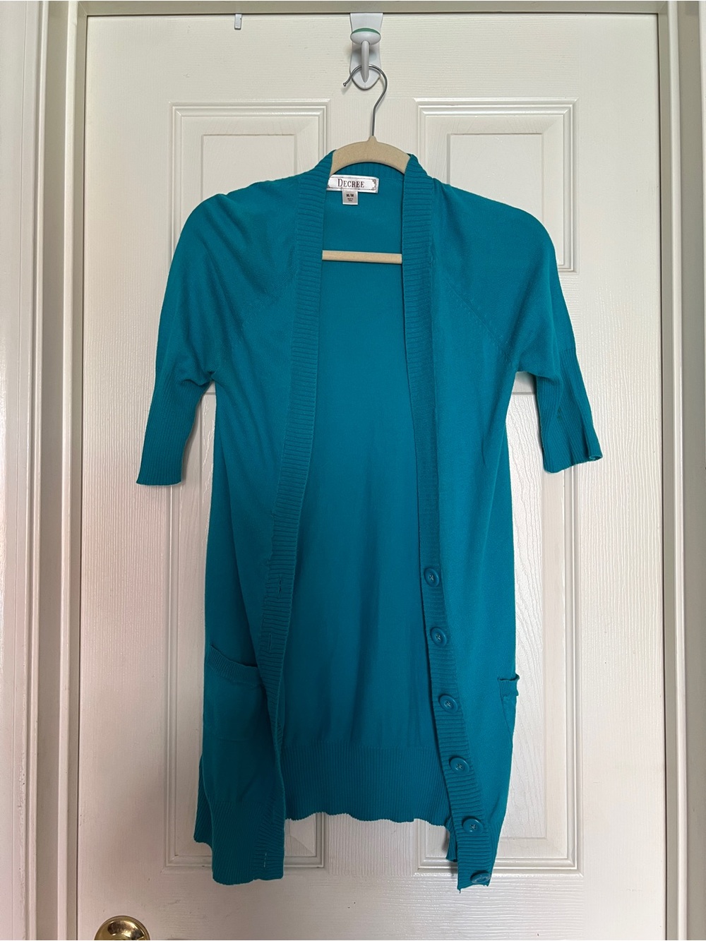 Decree Teal Open-Front Cardigan